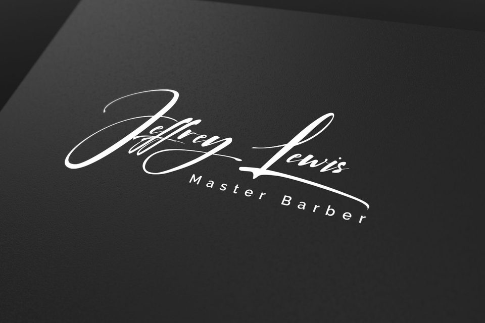 Jeffrey Lewis, Master Barber, written in white script on a black card